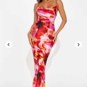 Fashion Nova Red Pink Bodycon Maxi Dress